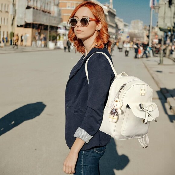 3Pcs Leather Backpack Purse Set for Women Mini Bowknot Casual Travel - Picture 3 of 7